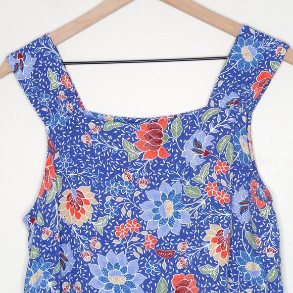 Loft Womens Tank Top Medium Blue Orange Floral Multicolor Feminine Spring Summer - Picture 5 of 7